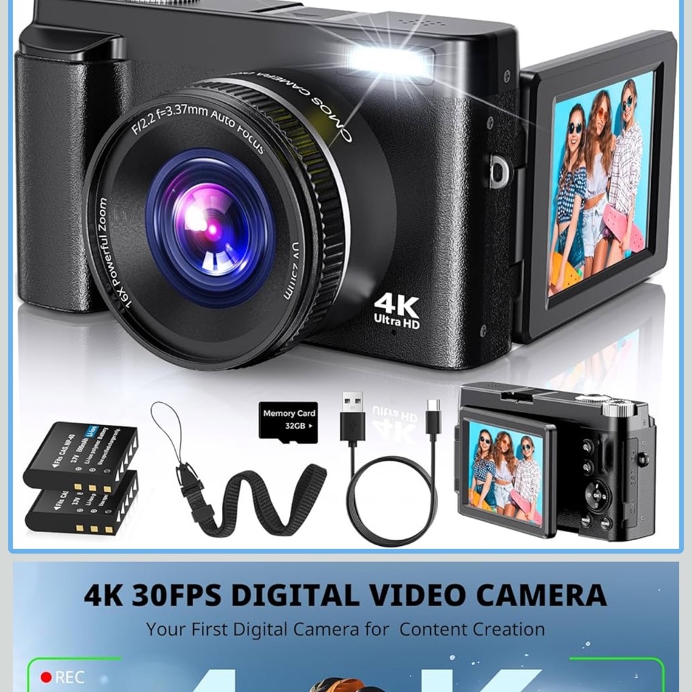 4K Ultra HD Digital Video Camera - Black